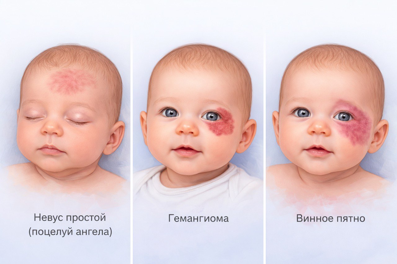 Сосудистые пятна у новорождённого: невус, гемангиома и винное пятно