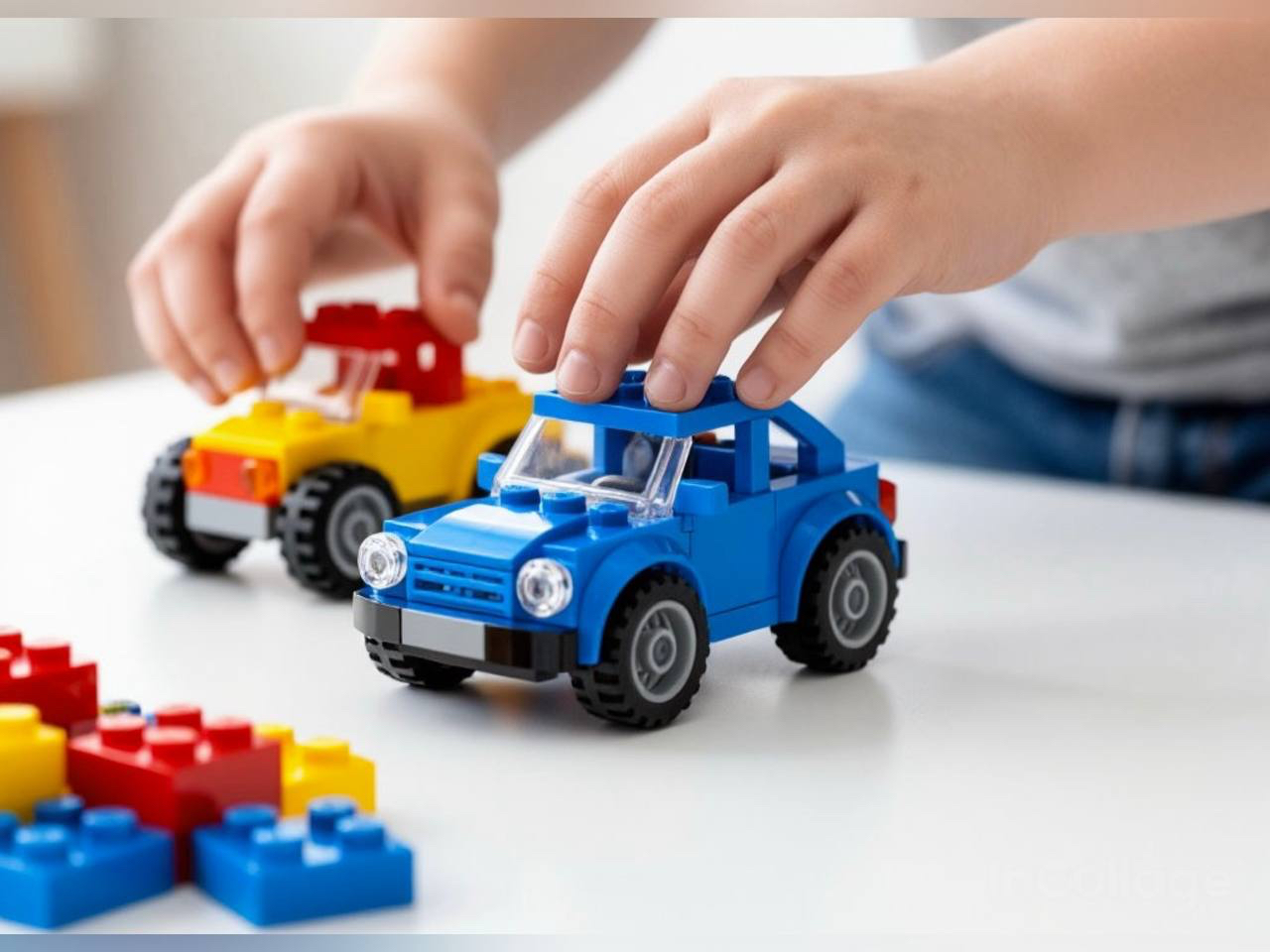 Ребёнок играет с игрушечными машинками, контакт рук с предметами.